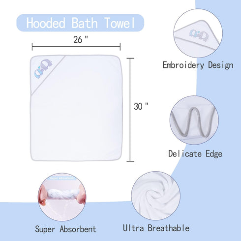 Set, 5 (6 Viviland Baby Towels and Washcloths, Soft Absorbent Baby Bath Towel Elephant Hooded Towels with Infant Face