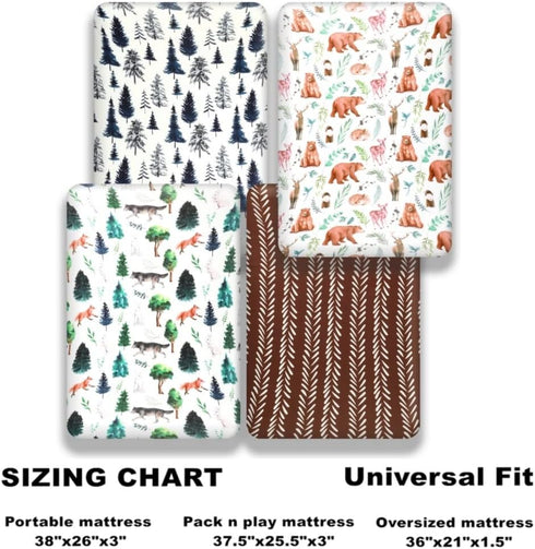 Jola's House 4 Pack Pack Set N Play Sheets Woodland Forest Animals Wood Neutral Unisex Fitted Baby N Play Sheets Fitted