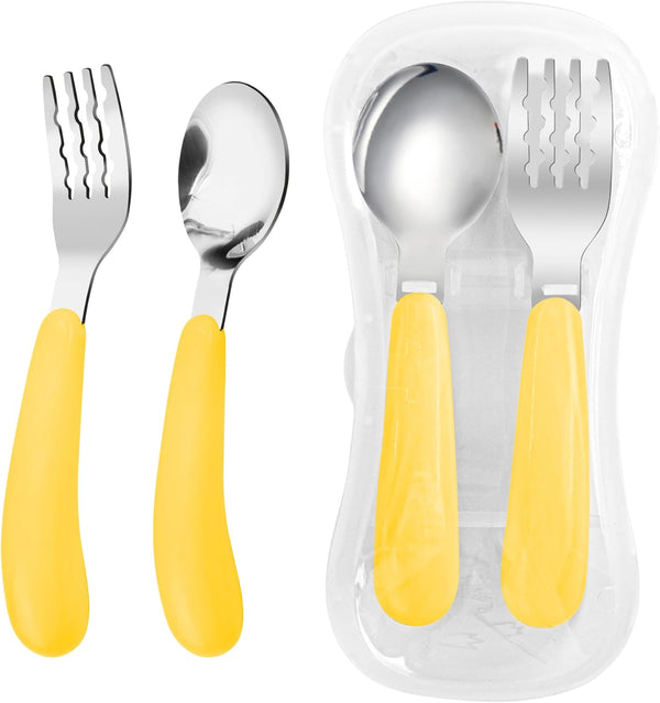 VANRA 2 Pieces Toddler Fork and Spoon Set, 18/8 Stainless Steel with Travel Case for Kids Lunch Box