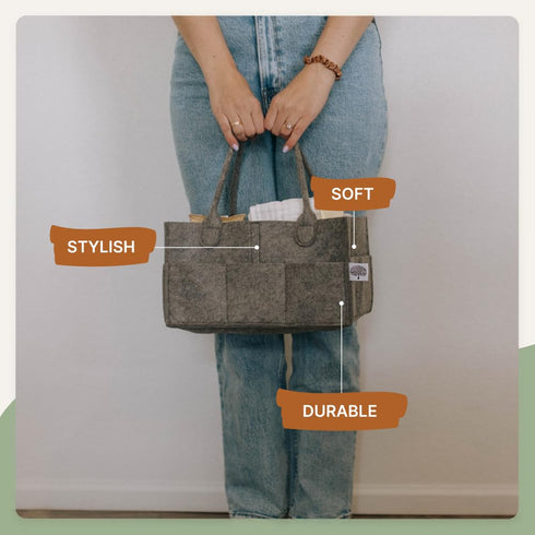 Large Charcoal Diaper Caddy - Stylish Nursery Storage & Car Organizer