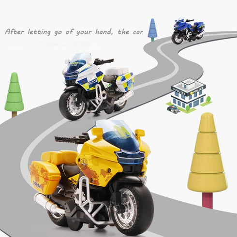 Pull Back Motorcycle Toys with Music Lighting, Police Motorcycles for Boys Kids Age 3-12 Years - Yellow