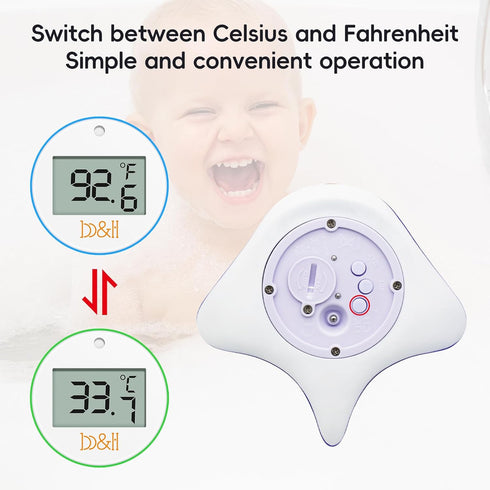 b&h Baby Bath & Room Thermometer, Digital Floating Toy for Toddlers, Safe Bathtub Water Temperature Manta Ray