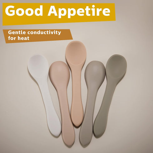 5 Pieces Silicone Baby Spoons, Kids Utensils for Self Feeding, Heat Resistant Food Spoon for Over 6 Months