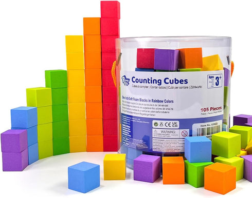 Foam Counting Blocks, 105 Pieces 1 Inch Soft Rainbow Math Counters for Preschool Classroom Learning Supplies