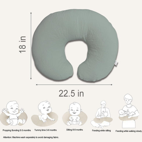 Nursing Pillow Cover,Muslin Cotton,Removable Cover For Breastfeeding pillows,2-Pack Pillow Covers,Ultra-soft Baby Nursing Pillow, Fits Newborn Feeding Pillow 22.5IN*18IN (Sage Green & Cream-Coloured) by lethooly