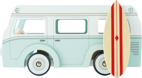 Le Toy Van Wooden Holiday Campervan with Detachable Surfboard, Suitable for Ages 3 and Up