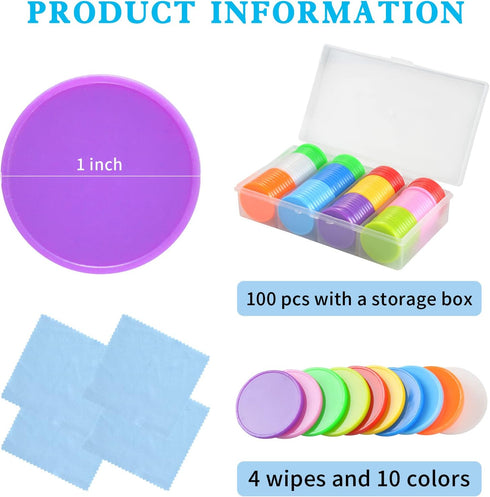 100 Pcs 1 Inch Dry Erase Tokens Game Tokens Set - Reusable Game Discs with Storage Box and 4 Wipes for Tabletop Games