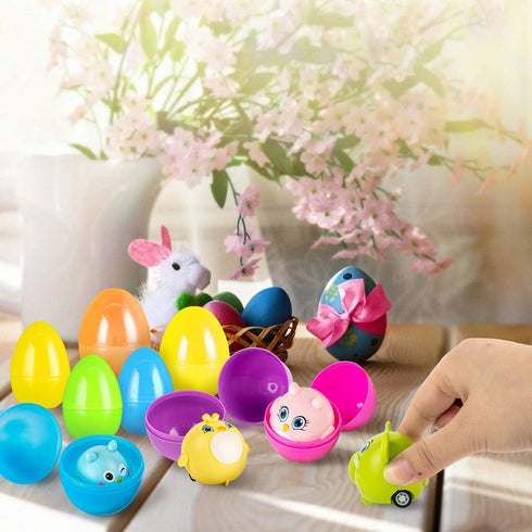 12 Pack LovesTown Prefilled Easter Eggs with Cars Toys, for Egg Hunt Game, Kids Easter Basket Stuffers & Party Favors