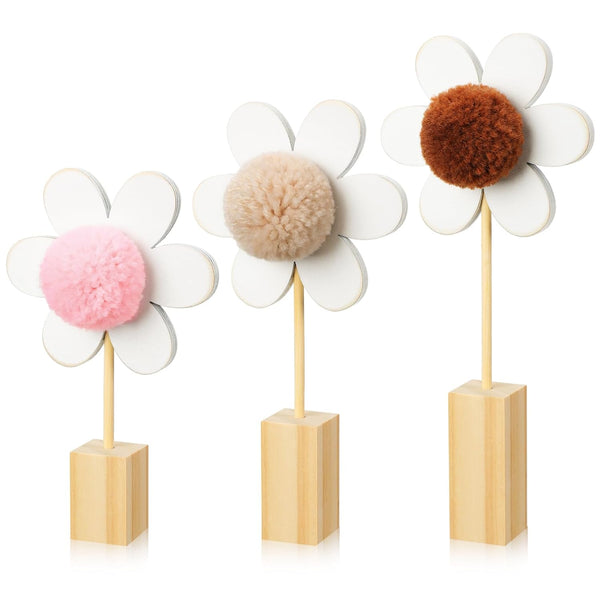 Beeveer 3 Pcs Wooden Daisy Nursery Shelf Decor Boho Daisy Decor Set