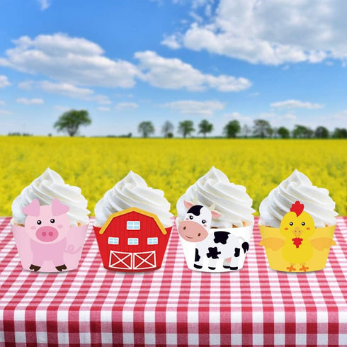 CC HOME 24 pcs Farm Animal Cupcake Wrappers for Baby Shower, Birthday Party, Wedding Decorations
