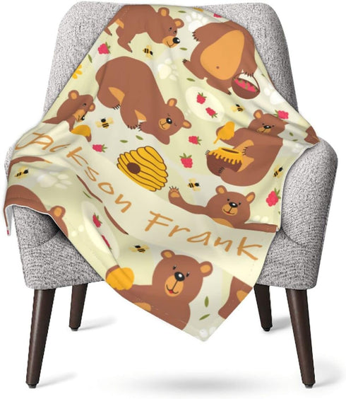 SIMIEEK Personalized Baby Blankets Gifts with Name, Custom Baby Boys Girls Bear Blankets Customized Name