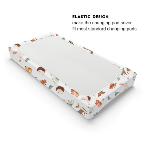 Camping Woodland Animals Changing Pad Cover, 32"x16" Cute Bear Raccoon Squirrel for Boys Girls