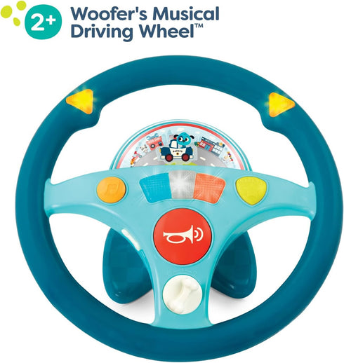 2 B. toys Woofer's Musical Driving Wheel Pretend Play Steering Wheel with Music, Sounds & Lights for Toddlers, Kids