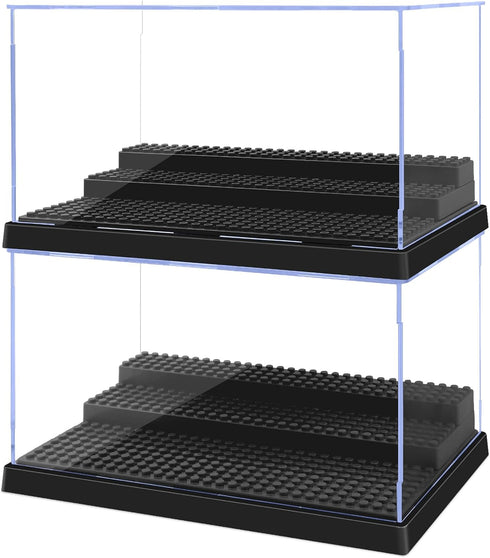 Minifigures Display Cases, 2 Pack Mini-Figure Box for Block Figures, Case with 3 Removable Stands for Lego Standard
