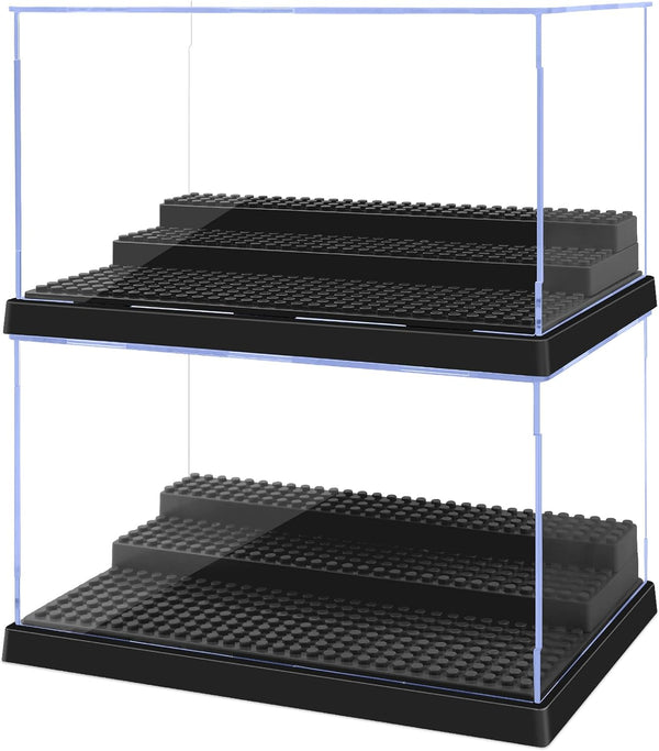 Minifigures Display Cases, 2 Pack Mini-Figure Box for Block Figures, Case with 3 Removable Stands for Lego Standard
