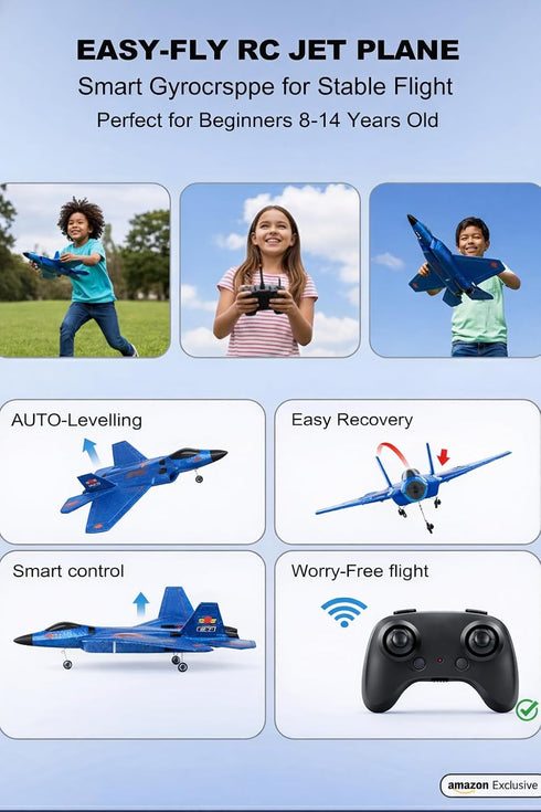 F-22 2.4GHz Lights/3 8-16 ANTSIR Remote Control Plane Raptor, Durable Foam Rc Airplane with Smart Gyro/LED Rechargeable