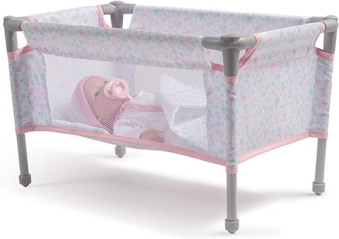 18" 3+ JC Toys - Berenguer Boutique | Travel Folding Crib - Playpen with Accessories | Pink Floral Collection |