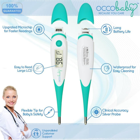 OCCObaby Clinical Digital Baby Thermometer, LCD, Flexible Tip, Quick Accurate Fever Alarm for Infants & Toddlers