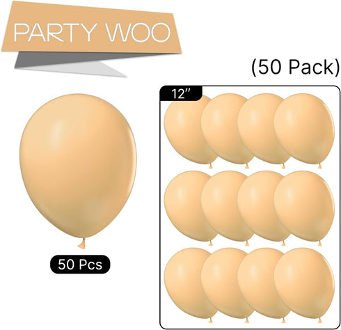 PartyWoo Nude Balloons 50 pcs, 12 Inch Beige Apricot Cream Boho Latex Neutral Helium Balloons for Baby Shower, Birthday