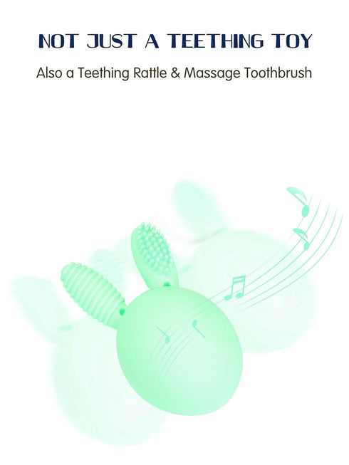 Baby Teething Toy - Easter Bunny Infant Teether Rabbit Egg Rattle for Teething Pain Relief, Mint Color