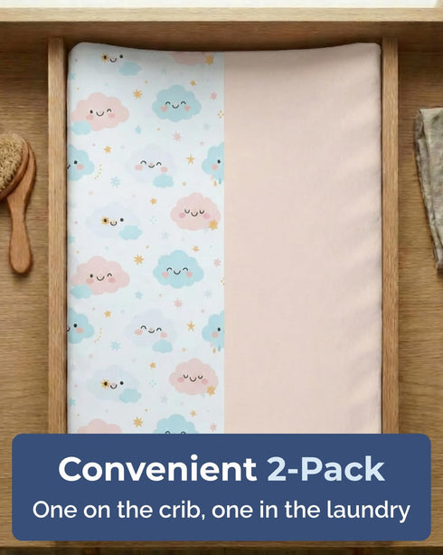 Pack 2 32"x16" Changing Pad Cover - of Soft Unisex Diaper Change Microfiber Table Sheets - Fits Contoured Pad
