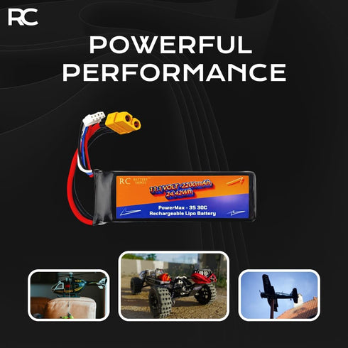 RC Battery Depot 11.1V 2200mAh 3S 30C XT60 Plug RC Lithium-Polymer (LiPo) Battery for RC Toys, Boats, Cars, Planes