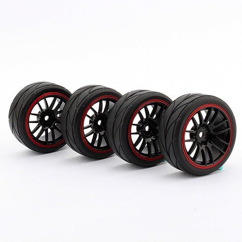 4PCS RC Racing Rubber Tires - Fit HSP HPI 9068-6081 1/10 Car On Road Wheel Rim