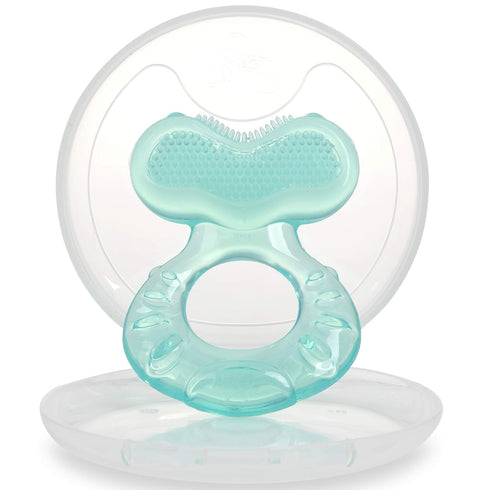 Nuby Silicone Teethe-EEZ Teether with Bristles, Includes Hygienic Case, Aqua (Pack of
