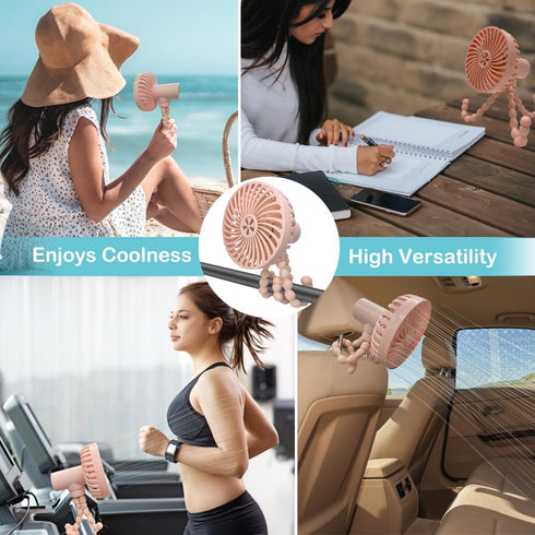 wyewye Mini Portable Stroller Fan - Rechargeable Handheld Cooling Fan with Flexible Tripod Clip for Baby (Pink)