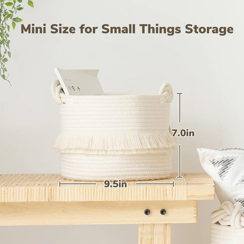 9.5'' 7'' inches CherryNow Small Woven Storage Baskets, x Cotton Rope Decorative Hamper for Diaper, Blankets, Magazine