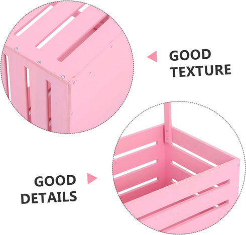 UPKOCH Wooden Storage Crate with Handle Versatile Organizer for Shower Newborns Dolls Pets Space Efficient Pink Storage