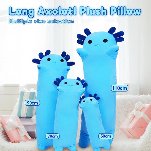Sausudols 110CM Axolotl Plush Toys - Long Stuffed Animal Gifts for Family, Friends and Children - Blue