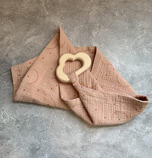 Leyl&Ari Organic Muslin Lovey Blanket with Pacifier Holder | USA Made (Blush)