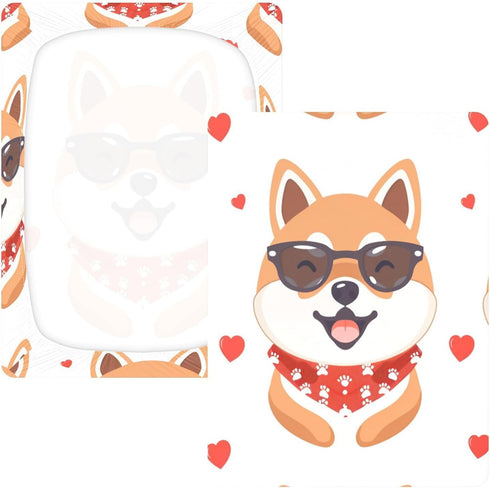 Bseiialft 52 28 Shiba Inu Dogs Hearts Crib Sheets for Boys Girls Soft and Breathable Cotton Baby Sheets for Standard
