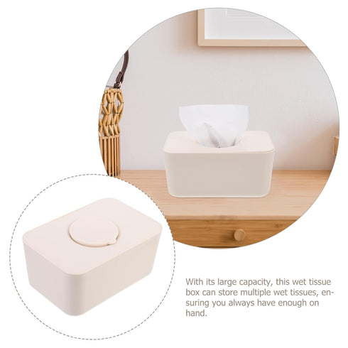 Kisangel Sealed Silicone Wet Wipes Dispenser Box with Lid Beige Tissue Holder for Home and Car, Moisture-Proof