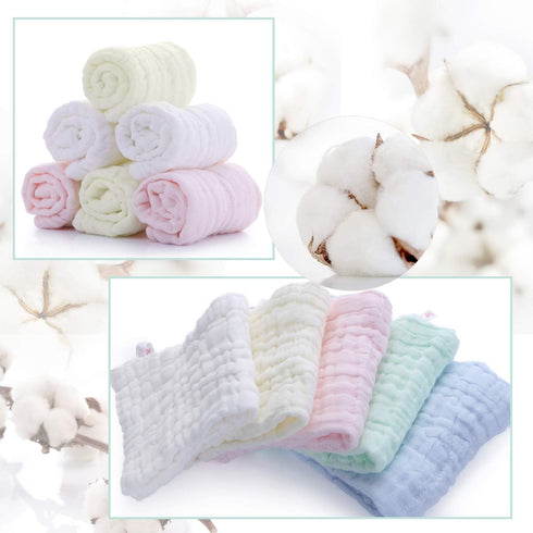 Yzooiyl 10 Pack-Soft Baby Washcloths Face Cloths for Newborn Baby Wipes, Burp Cloths or Face Towels Natural Muslin