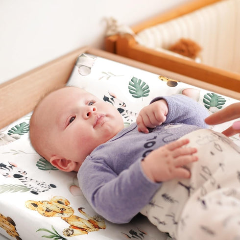 FIGEPO 4 Pack Set Safari Jungle Animals Neutral Unisex Fitted Nursery Baby Sheets Toddler Mattress Sheets for Baby Boys