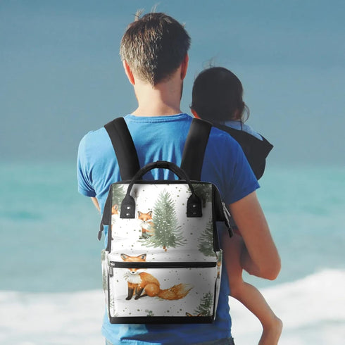 Hsnar Backpack Fox Tree Waterproof Diaper Bag Large Capacity Baby Bag with Stroller Straps, Multi-Pocket Diaper Bag