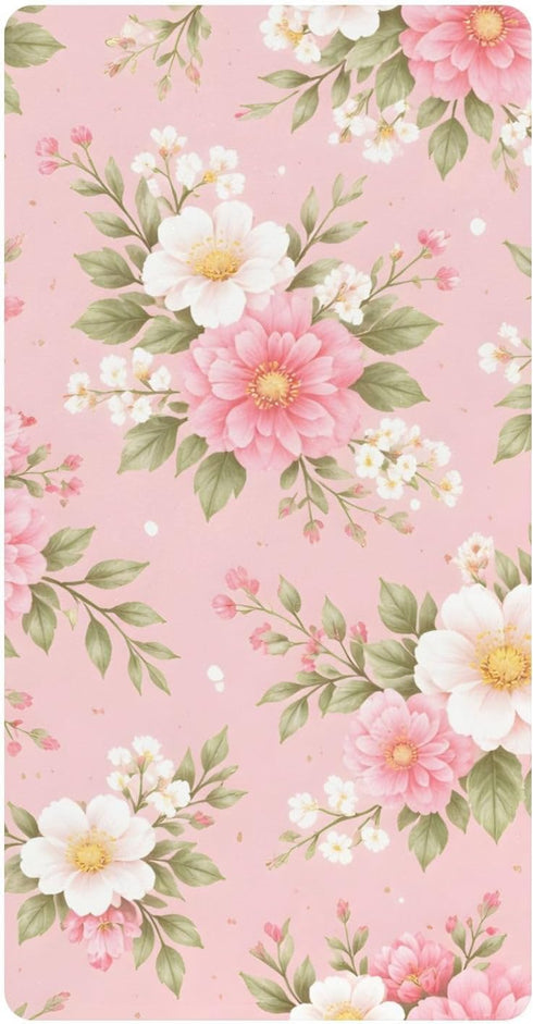 CZXW Pink Flowers Botanical Crib Sheets Fitted 52" x 28" Natural Cotton Soft