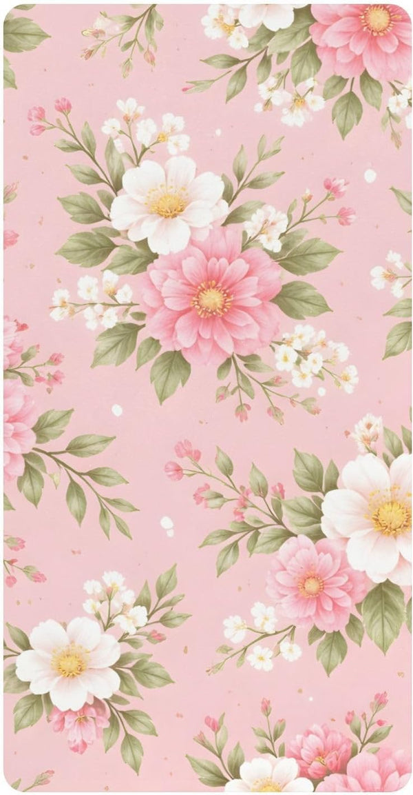 CZXW Pink Flowers Botanical Crib Sheets Fitted 52" x 28" Natural Cotton Soft