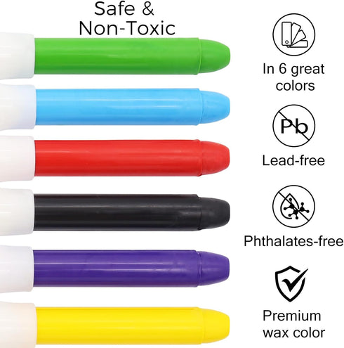 6 Lebze Jumbo Crayons for Toddlers, Colors Washable Crayons, Easy to Hold Silky Large Crayon for Babies and Children