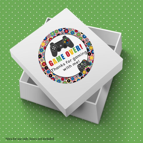 Game Over Video Game Birthday Party Sticker Labels, 40 2" Circle Stickers by AmandaCreation for Party Favors