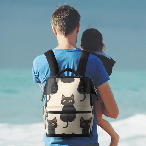 Hsnar Backpack Lovely Black Cats Waterproof Diaper Bag Large Capacity Baby Bag with Stroller Straps, Multi-Pocket