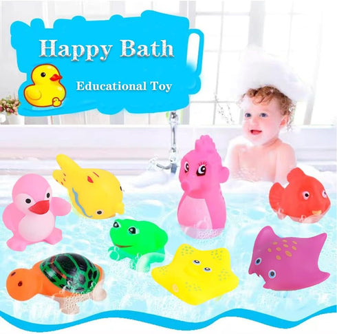 18 PCS Preschool Bath Toys Set - Rubber Cute Sea Animals, Duck Toy for Infants 6-12 Months, Bathtub Toys