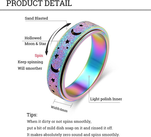 Anxiety Relief Ring Fidget Spinner Ring Stress Relief Toy Stainless Steel Spinner Ring Fidget Rings for Wome Men Unisex