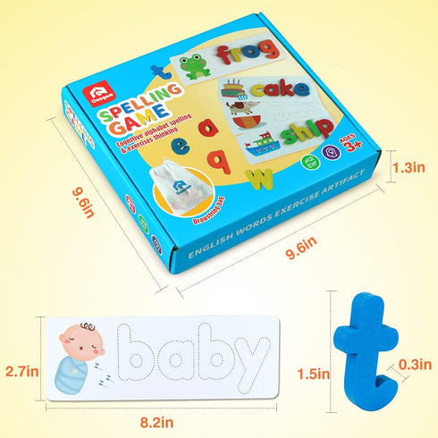 Coogam Read Spelling Learning Toy, Wooden Alphabet Flash Cards Matching Game for Preschool Educational Tool Set