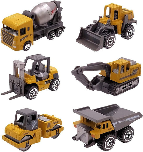 Kids Diecast Metal Engineering Cars Set - 6 Play Trucks for Boys Age 3-4, Birthday Party Supplies & Cake Topper