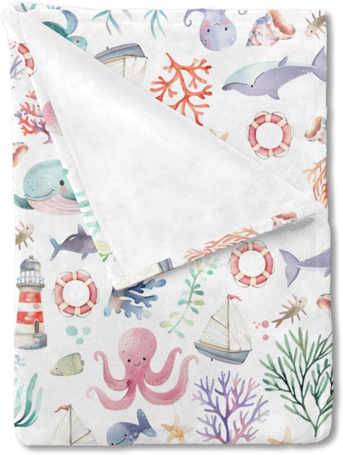 SqtmuHLuo 60x80inch Sea Animals Baby Blanket Boys Girl Gifts Ocean Whale Sea Turtle Octopus Under The Sea Baby Nursery
