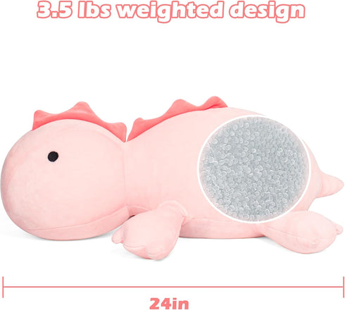 BESTVIVE 3.5lbs 24 Inch,Pink Weighted Dinosaur Plush Soft Stuffed Dino Weighted Plush Animal Dinosaur Throws Pillows