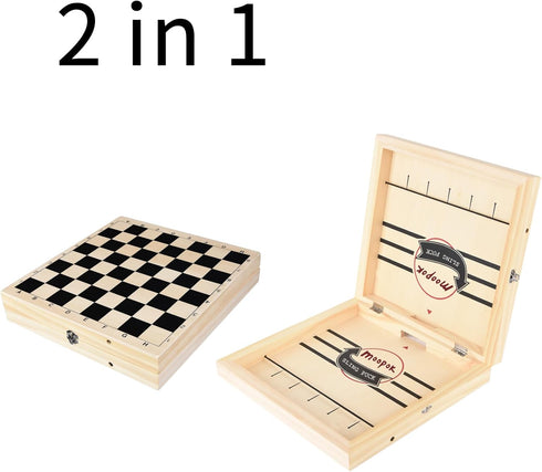 2 in1 moopok Fast Sling Puck Game - Chess Board and Desktop Battle Super Winner Game,Fast Action Wooden Air Hockey